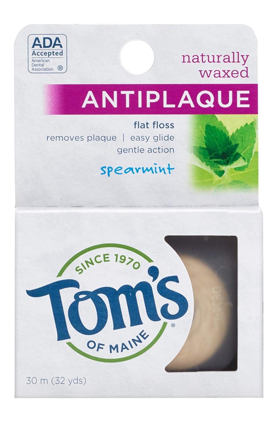 Tom’s of Maine Natural Antiplaque Flat Floss, Waxed, Spearmint, 32 ...