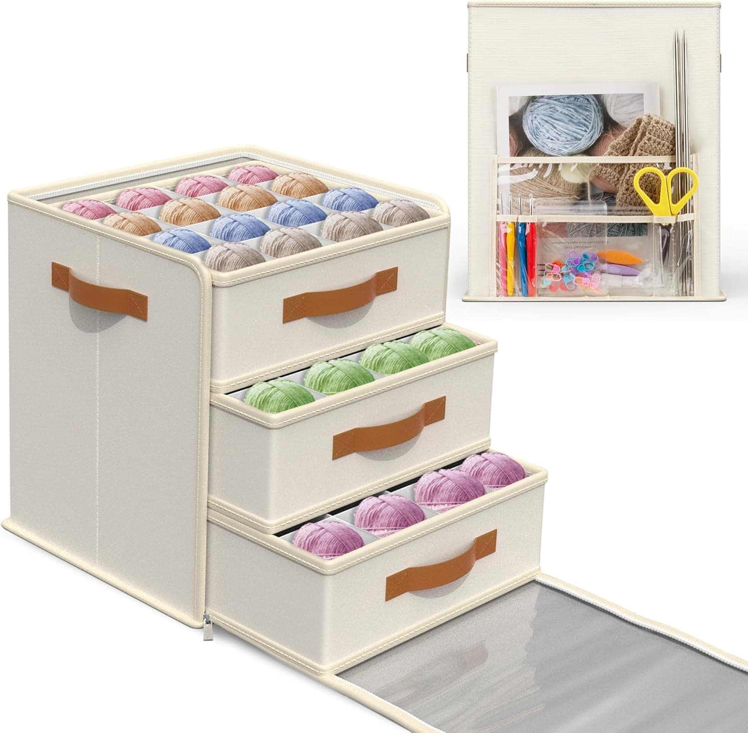 Amazon.com: Temlum Large Yarn Storage Organizer, Crochet Organizer Box ...
