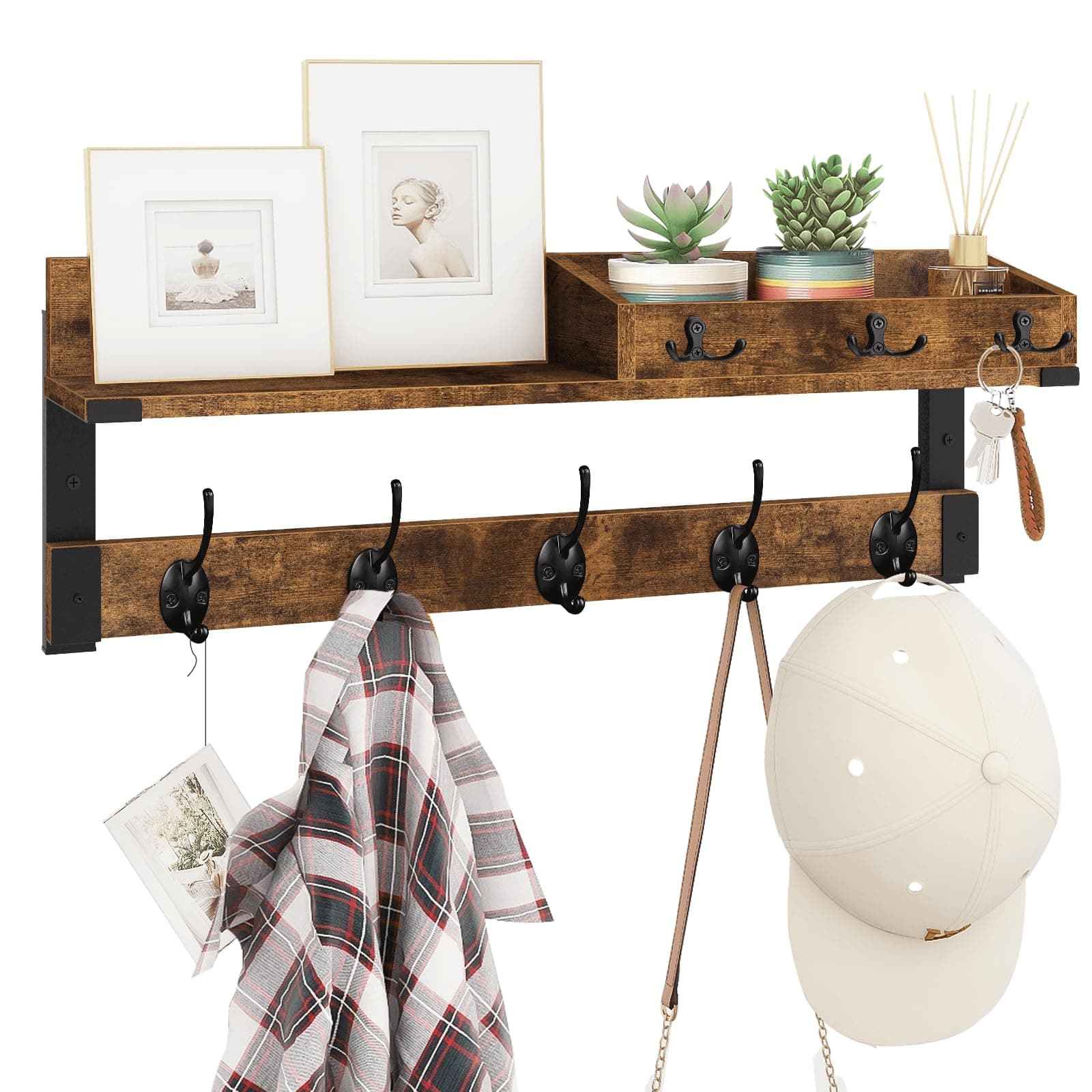 Amazon.com: Homode Coat Rack with Shelf, Wall Shelf with Hooks, 26 Inch ...