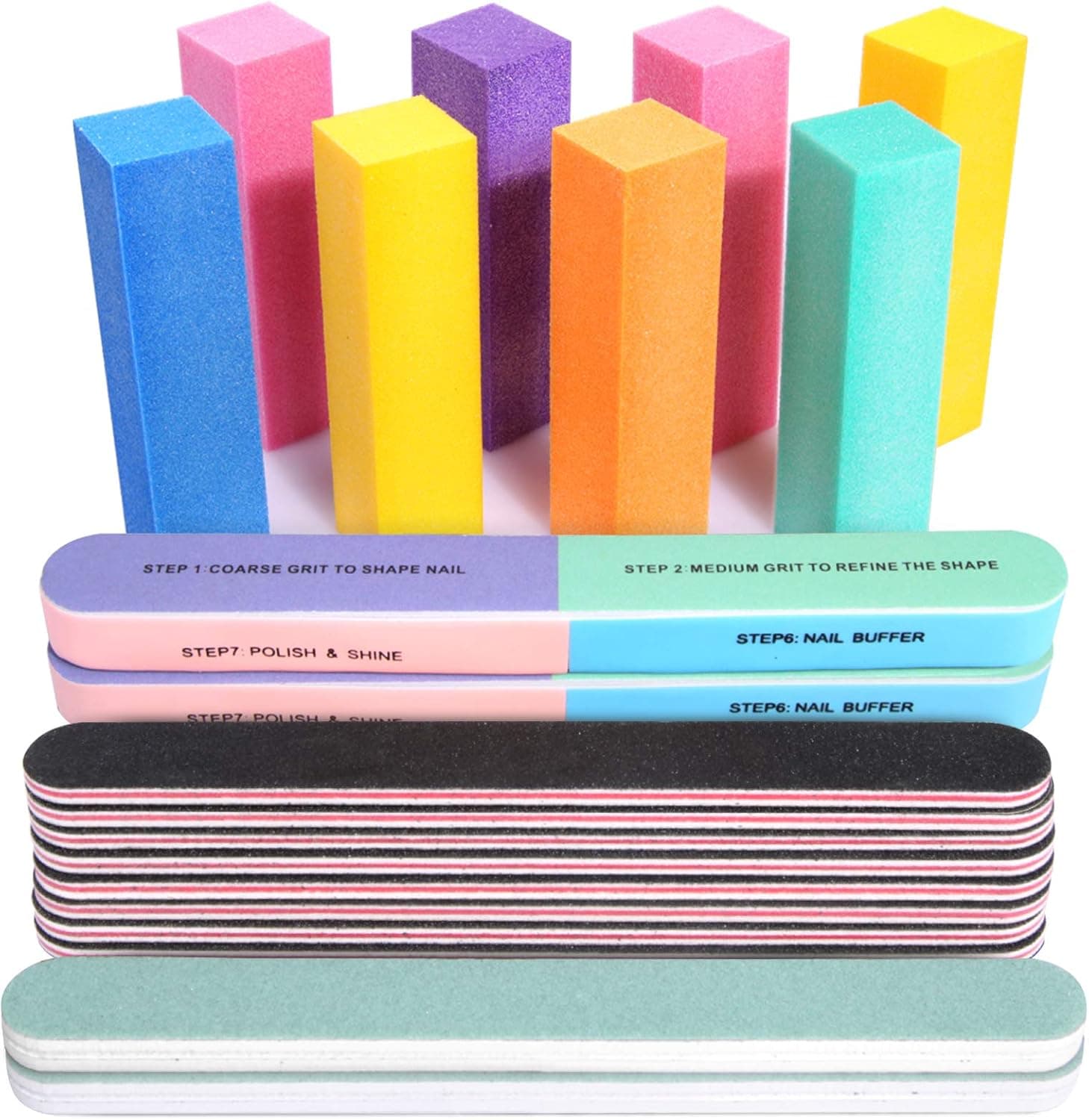 FANDAMEI Nail Files and Buffers, 20PCS Nail File Kit. Rectangular Nail ...