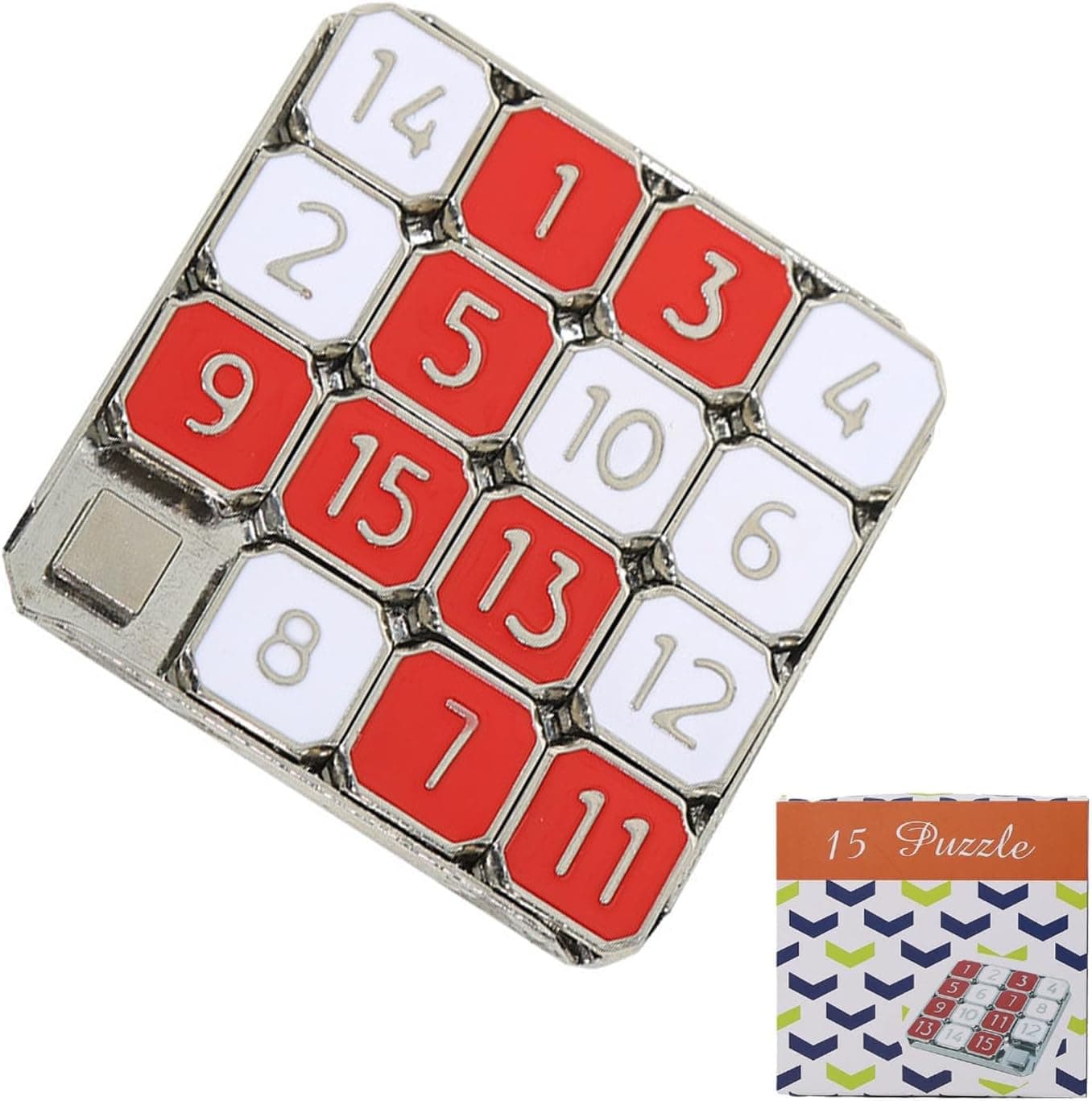 Amazon.com: Metal Number Slide 15 Puzzle Red and White Number Sliding ...