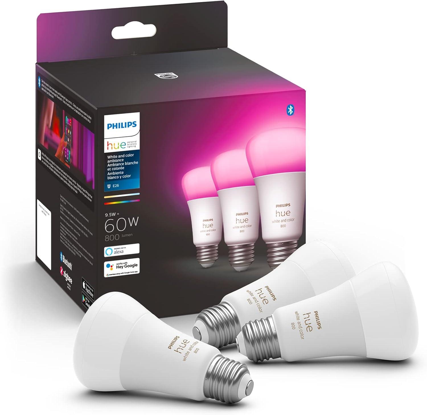 Philips Hue White and Color Ambiance A19 E26 LED Smart Bulb, Bluetooth ...