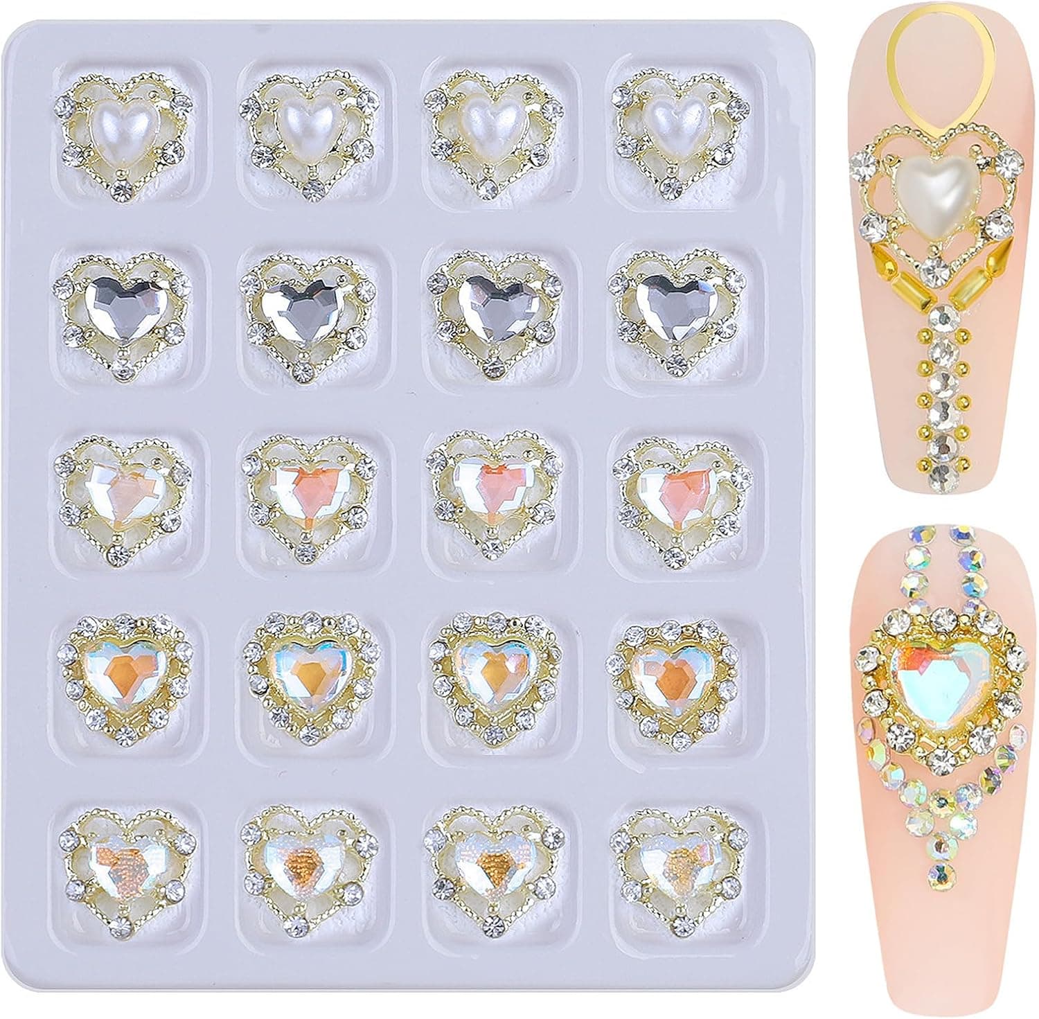 Amazon.com: 20Pcs 3D Heart Luxury Nail Rhinestones Nail Art Gems ...