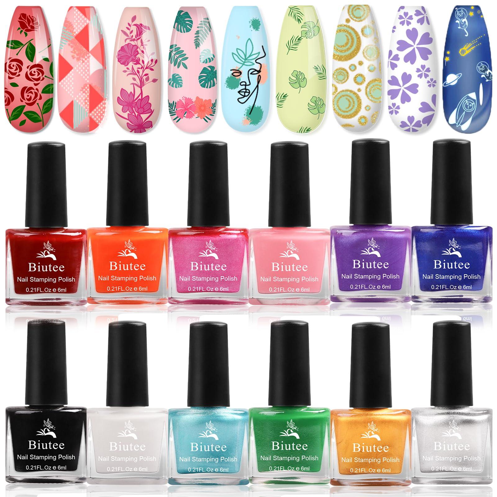 Biutee Nail Stamping Polish 12 Colors 6ML Air dry Special Polish ...