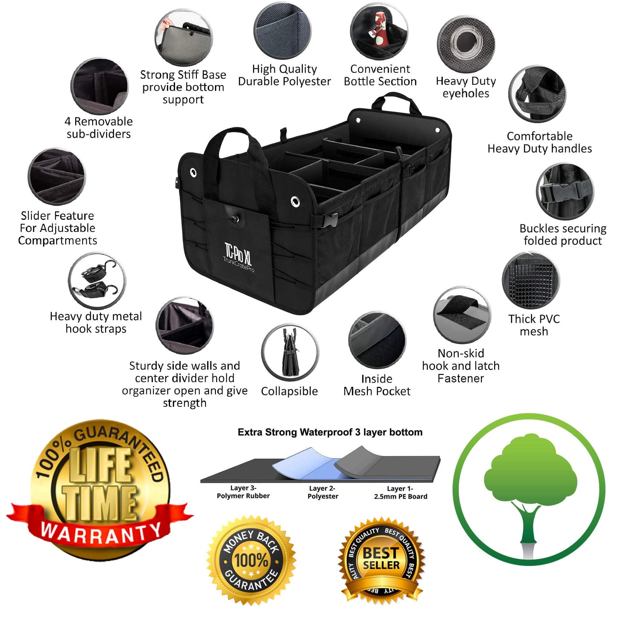 TRUNKCRATEPRO Trunk Organizer For SUV, Truck, Car, Premium Adjustable ...