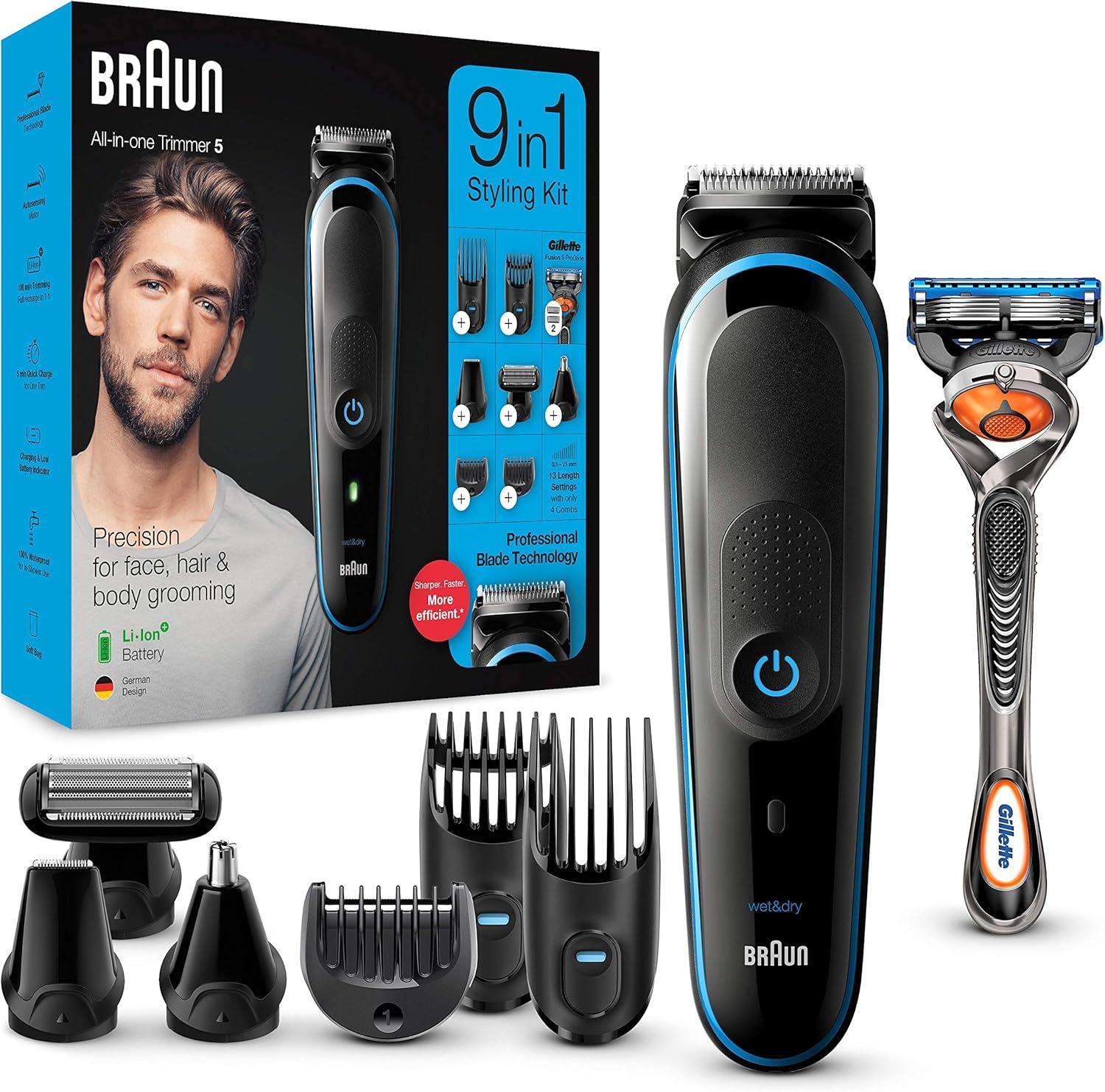 Braun 9-in-1 Beard Trimmer, With Hair & Nose Trimmer & Gillette Razor ...