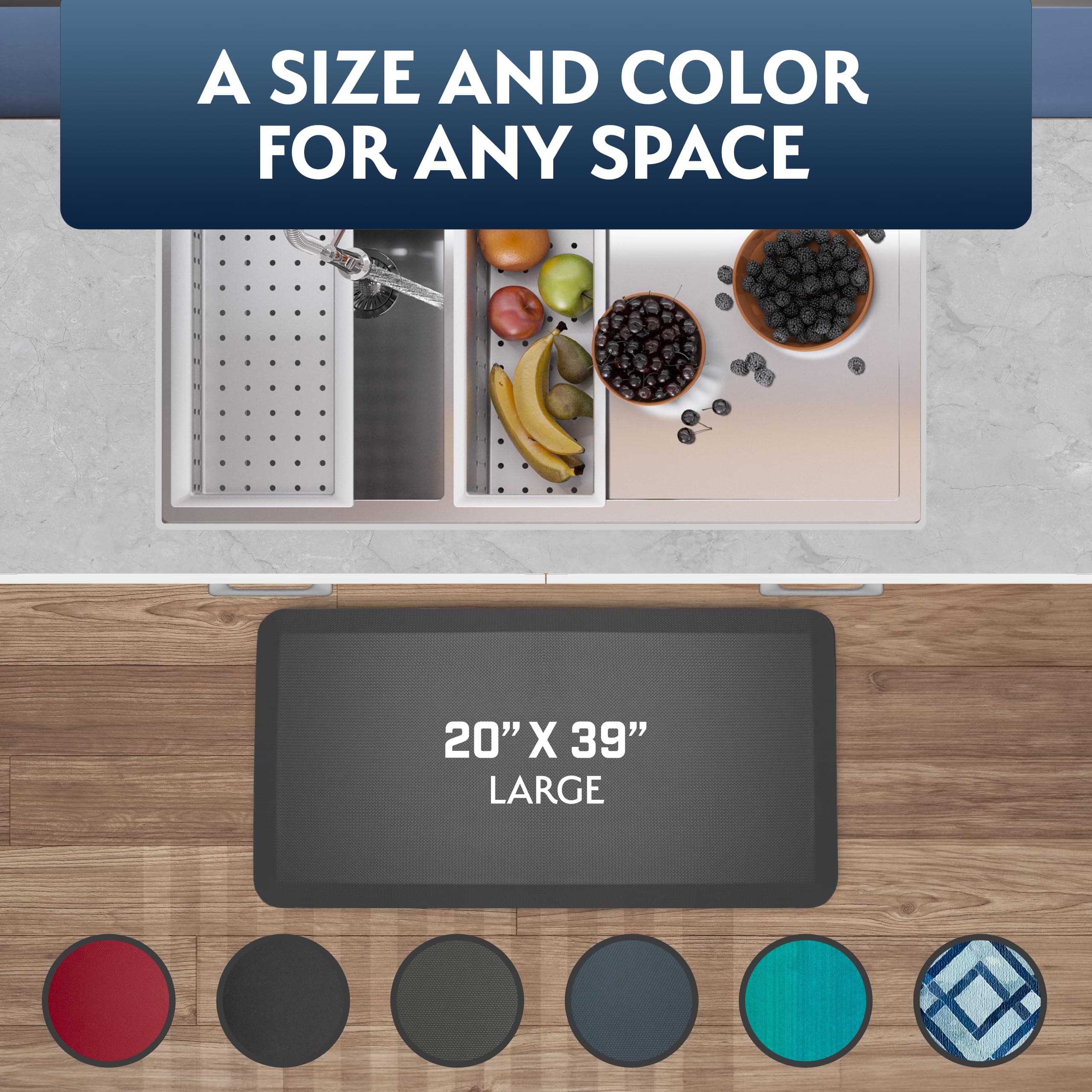 Sky Solutions Anti Fatigue Floor Mat - 3/4" Thick Cushioned Kitchen Rug ...