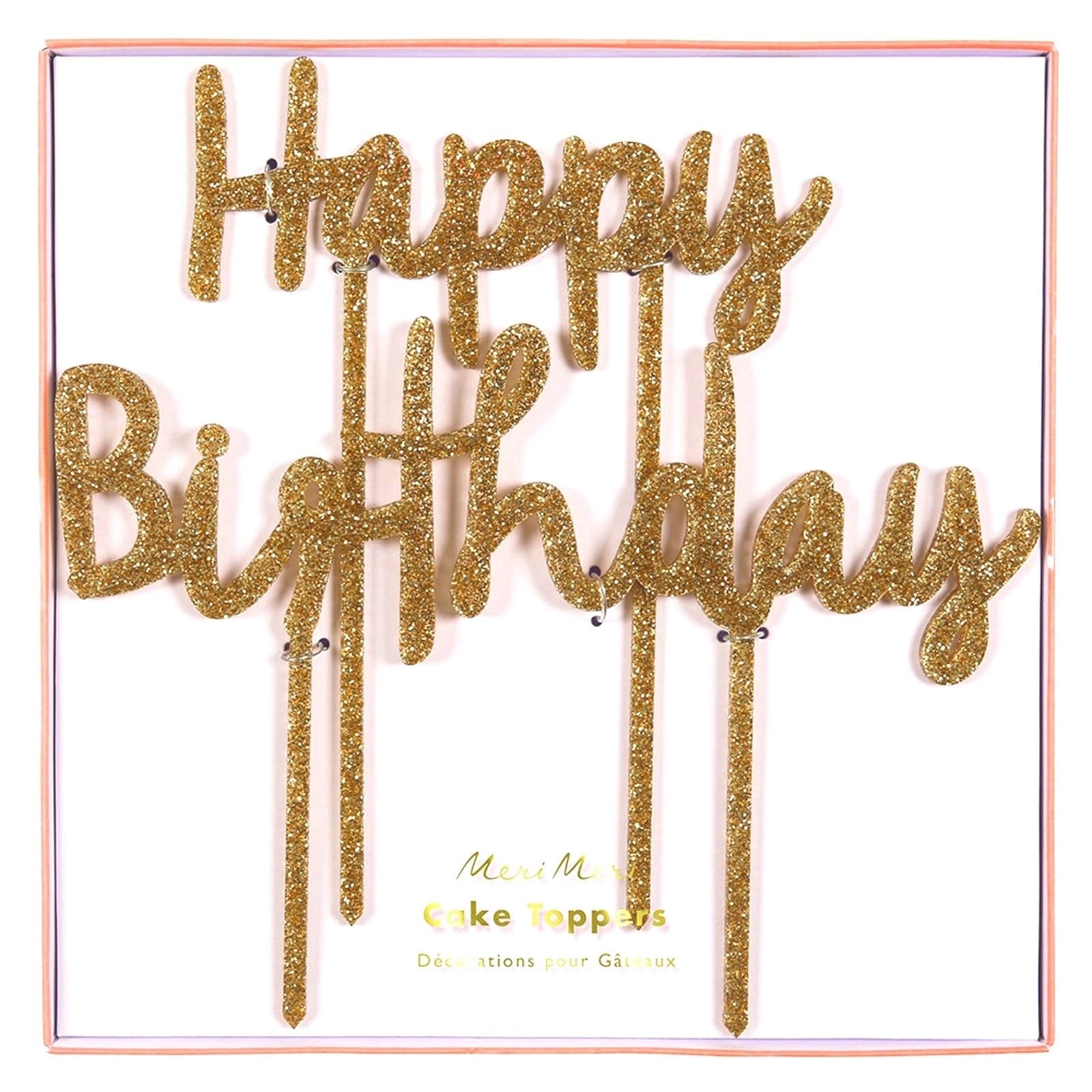 Meri Meri Happy Birthday Gold Glitter Acrylic Cake Toppers - Discount ...
