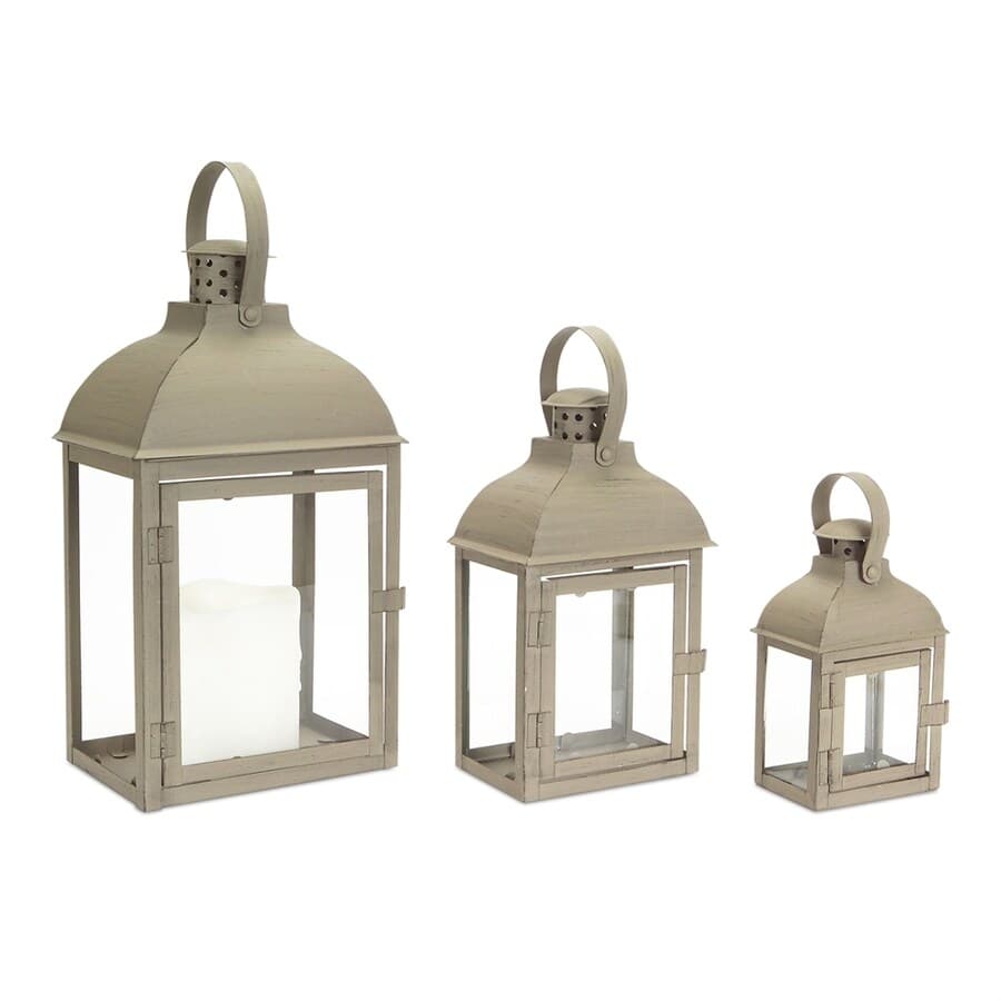 Melrose International 3 Candle Fall Harvest Gray Metal Lantern Candle ...