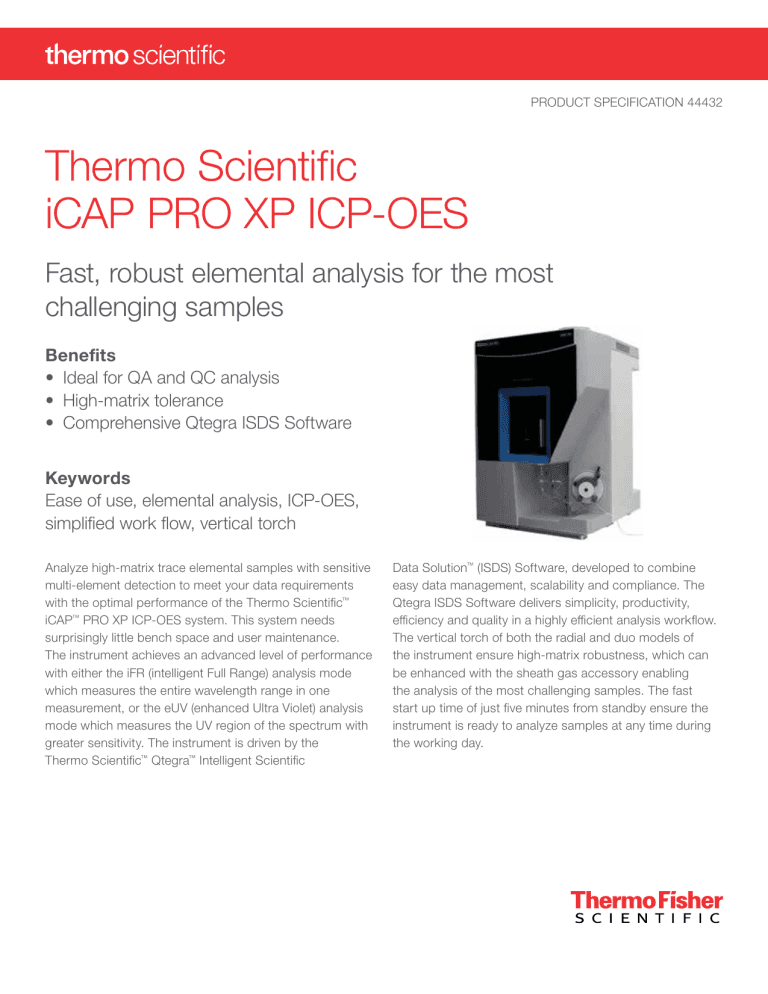 Thermo Scientific iCAP PRO XP ICP-OES Product Specification