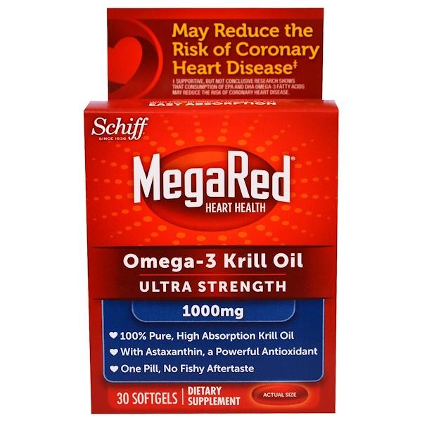 Schiff, MegaRed, Omega-3 Krill Oil, Ultra Strength, 1000 mg, 30 ...