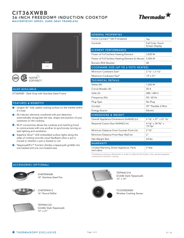 Thermador CIT36XWBB Induction Cooktop Specifications | Manualzz