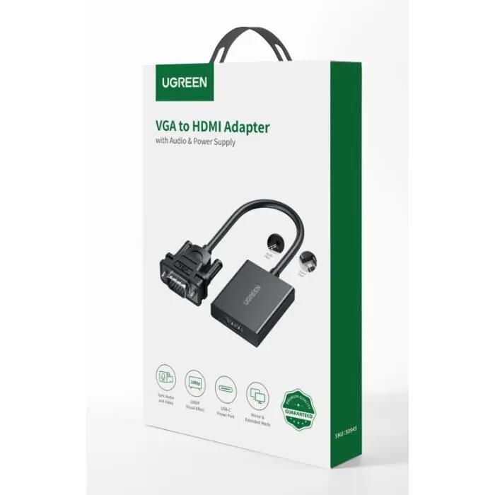 UGREEN 50945 VGA TO HDMI ADAPTER WITH AUDIO SUPPORT 15CM