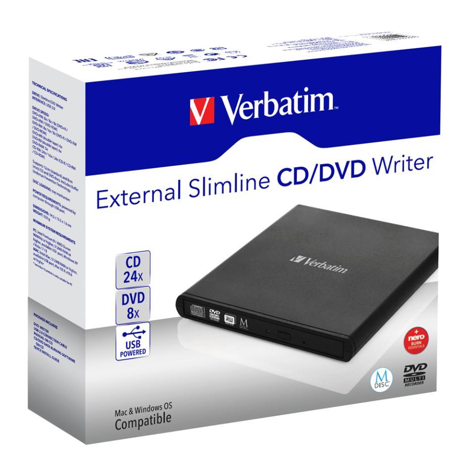 Verbatim External Slimline Mobile CD/DVD Writer | Winc