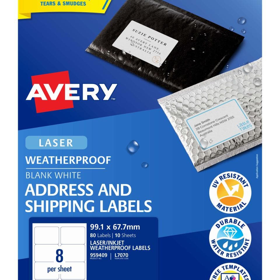 Avery WeatherProof Shipping Labels for Laser Printers - 99.1 x 67.7mm ...
