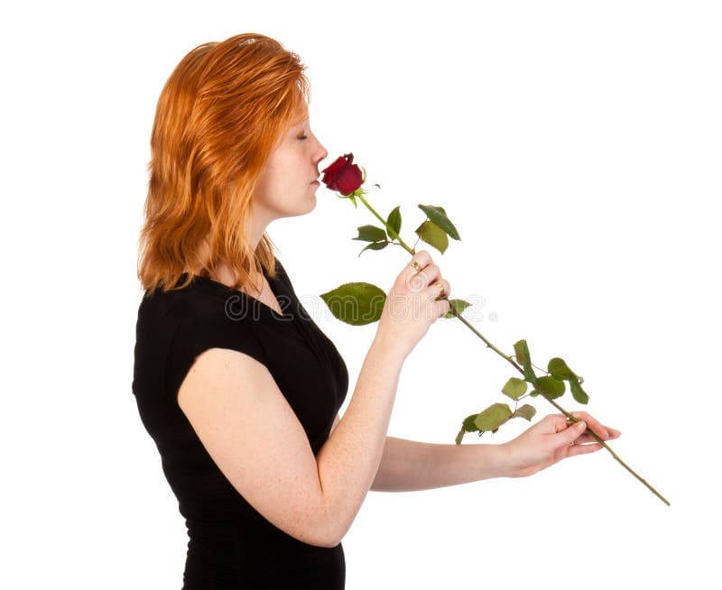 Beautiful Redhead Woman with Rose Stock Image - Image of hand, care ...