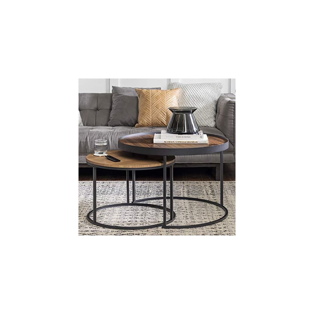Walker Edison Modern Industrial Wood Round Coffee Nesting Tables ...