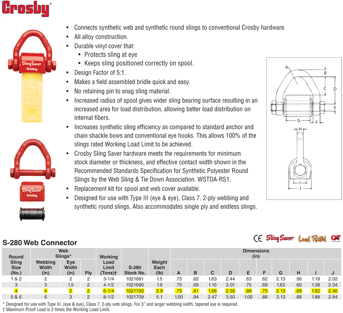 6-1/4 Ton Crosby S-280 Sling Saver Web Connector | Wesco Industries