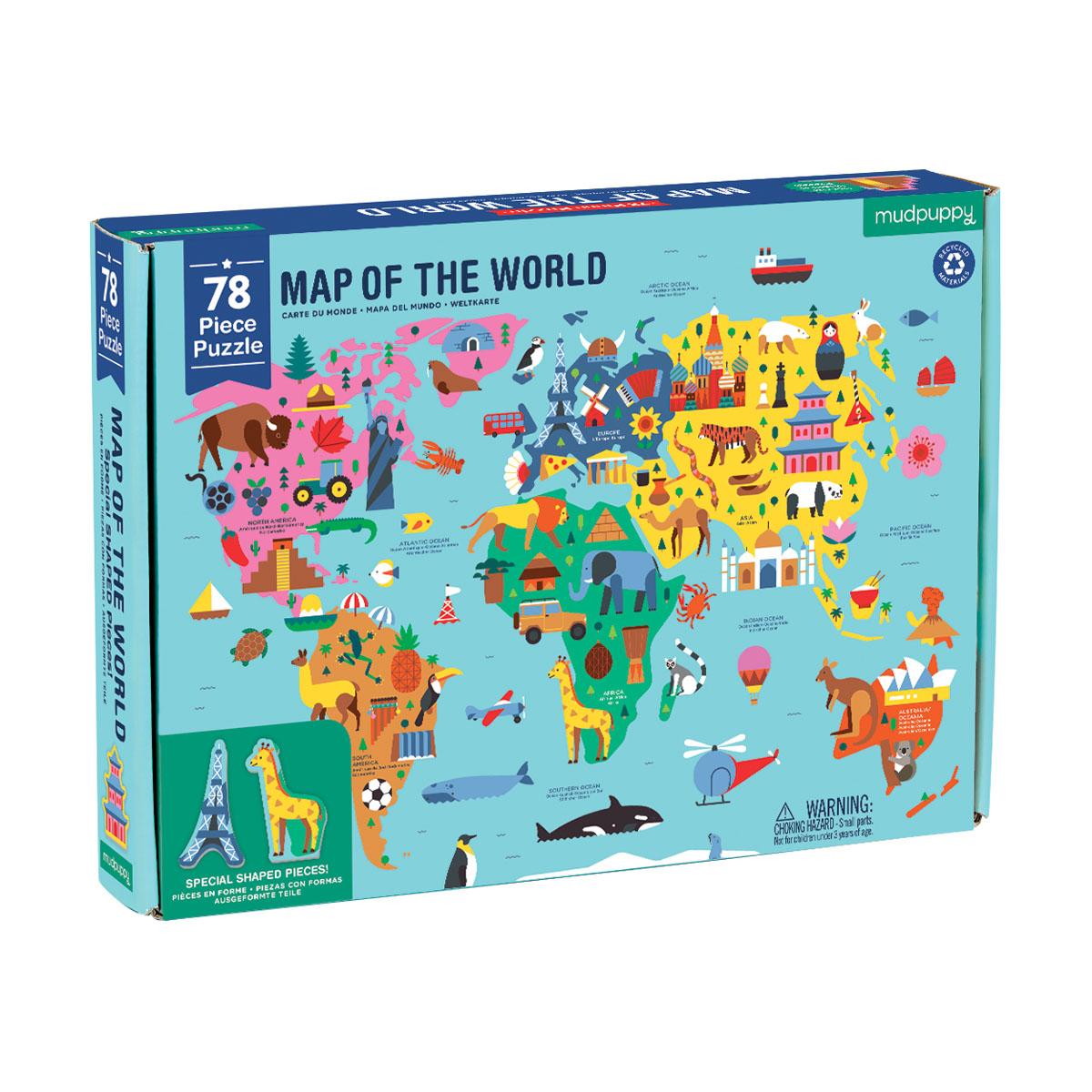 Mudpuppy 78 pc Geography Puzzle - Map of World - Bobangles