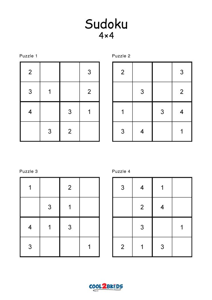 Free Printable 4x4 Sudoku Puzzles