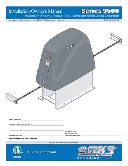 DKS 9500 Maximum Security Gate Operator | Manuals & Support
