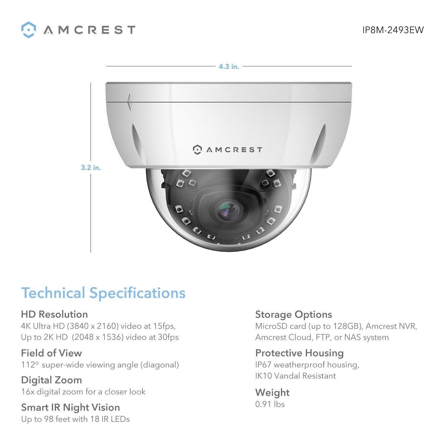 Amcrest Ip8m-2493eb Ultrahd 4k (8mp) Dome Poe Ip öryggismyndavél - dot.is