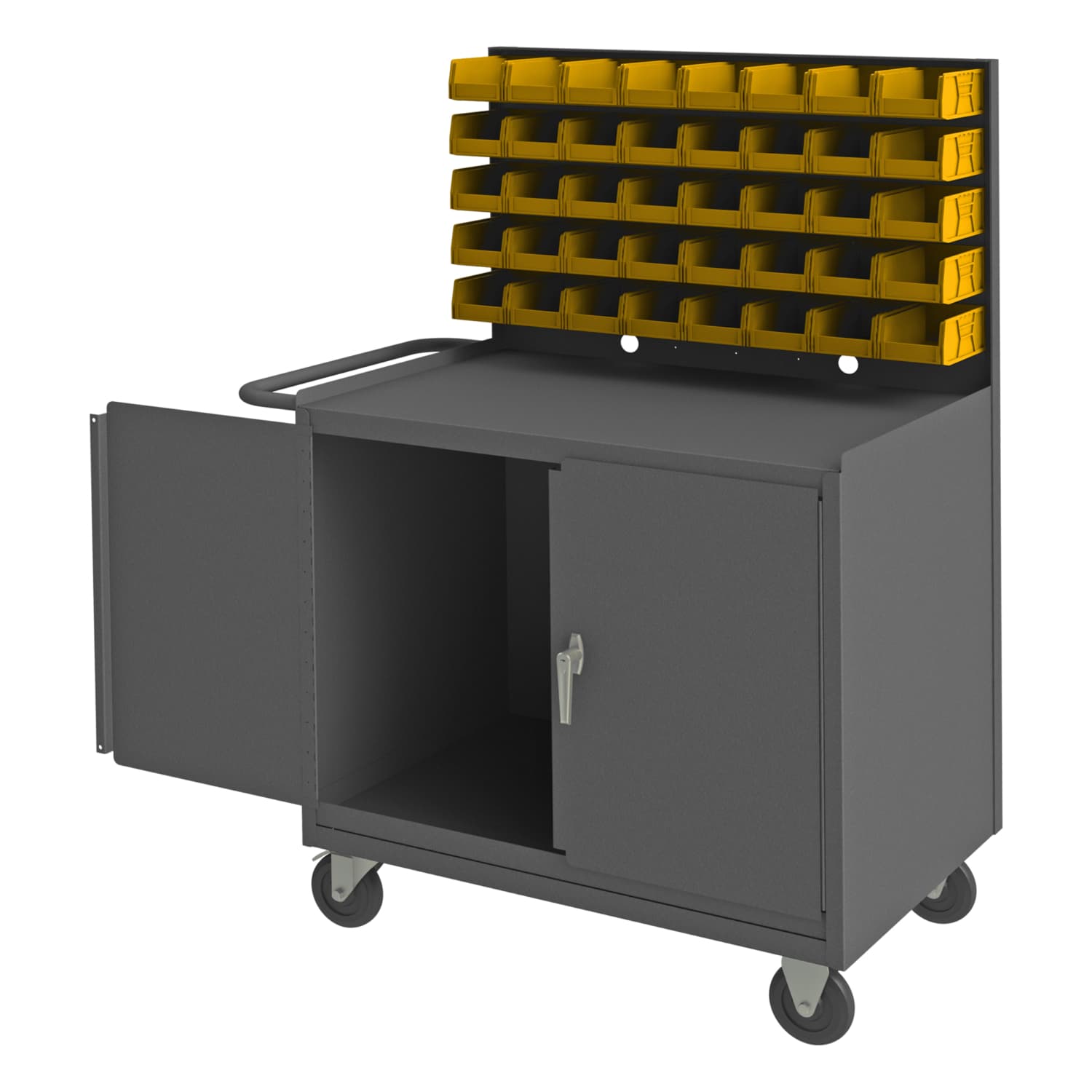 Mobile Workstation, 32 Bins And Cabinet, 24-3/8 x 42-3/8 x 58 - Durham ...