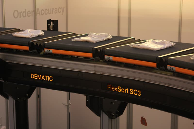 The new FlexSort SC3 Crossbelt Sorter by Dematic, a warehouse sorting ...