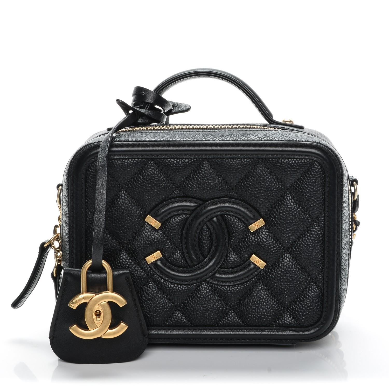 CHANEL Caviar Quilted Small CC Filigree Vanity Case Black 197009 ...