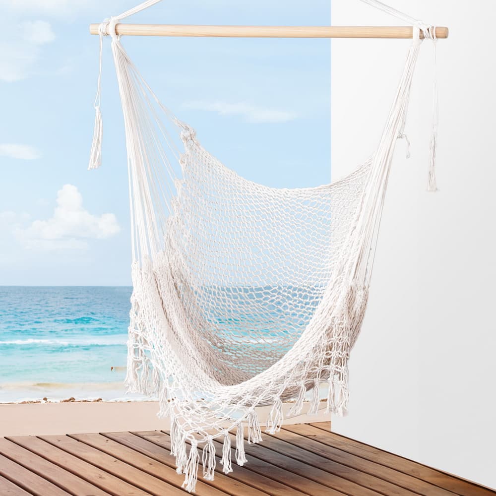 Cream Cotton Rope Hammock Chair With Tassels - Heavenly Hammocks