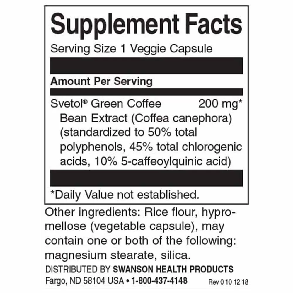 Swanson Svetol Green Coffee Bean Extract 60 Vcaps