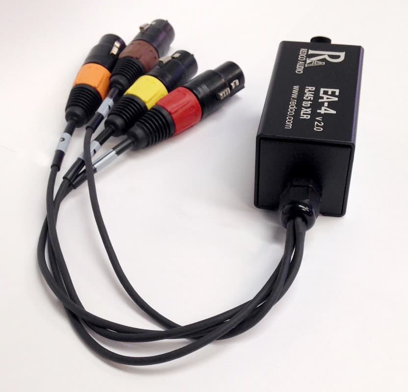 Redco EA-4P-FX-01 Ethernet to 4 Female XLR breakout cable, 1' | Redco Audio