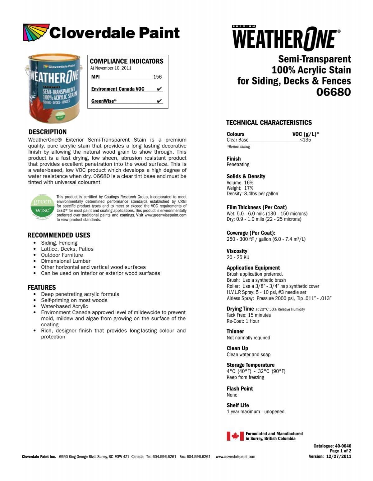 Semi-Transparent 100% Acrylic Stain for Siding ... - Cloverdale Paint