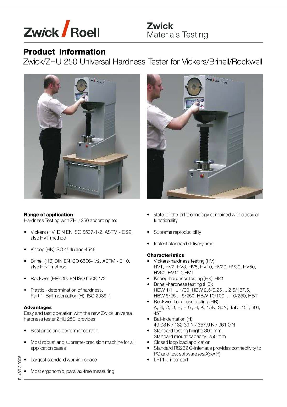 ZHU250 universal hardness tester datasheet