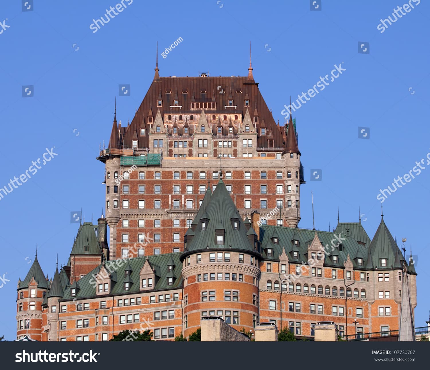 Closeup Of The Famous Chateau Frontenac Castle In Old Quebec City Stock ...