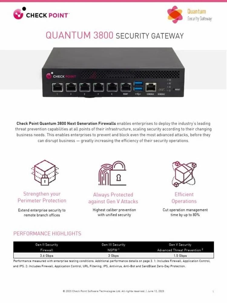 Check Point Quantum 3800 - Enterprise Security Gateway, 450 Mbps at ...
