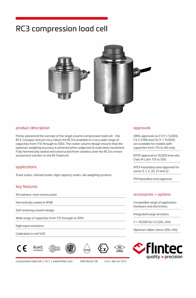 Flintec RC3 Compression Load Cell at best price in Mumbai | ID ...