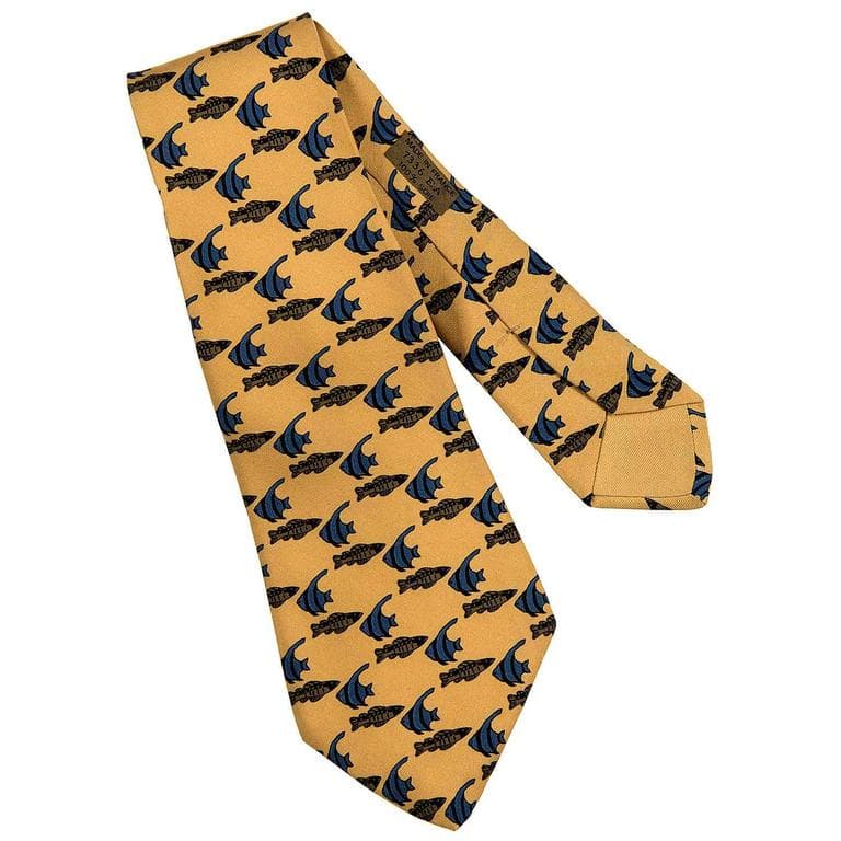 Rare Hermes Vintage Silk Tie 'Angel Fish' in Original Hermes Box at 1stDibs