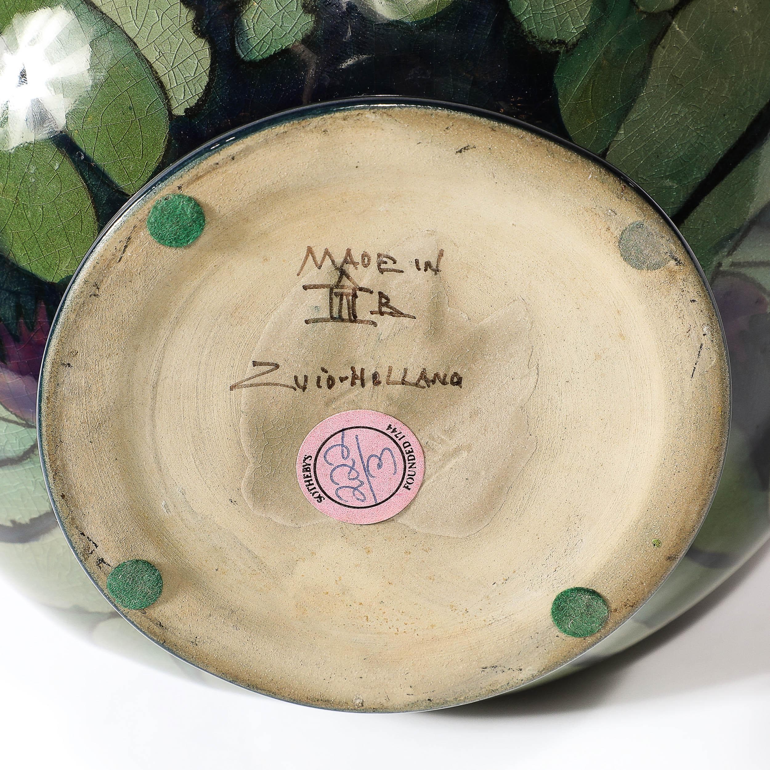 Art Nouveau Hand-Painted Ceramic Vase Signed Gouda For Sale at 1stDibs
