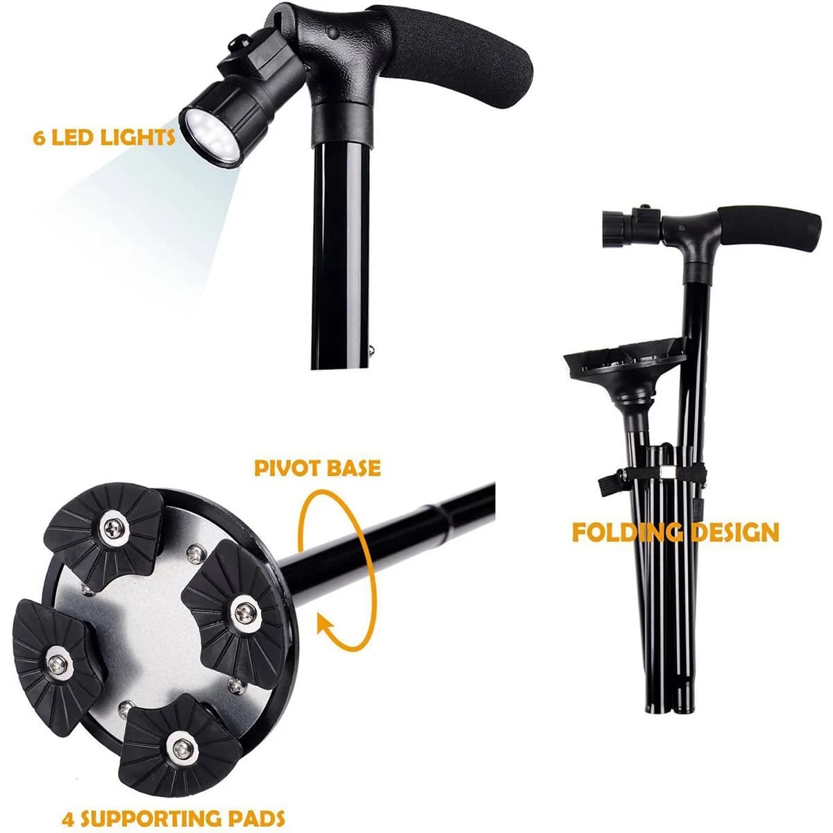 Folding Cane with LED Light Foldable Walking Stick Anti-Slip ...