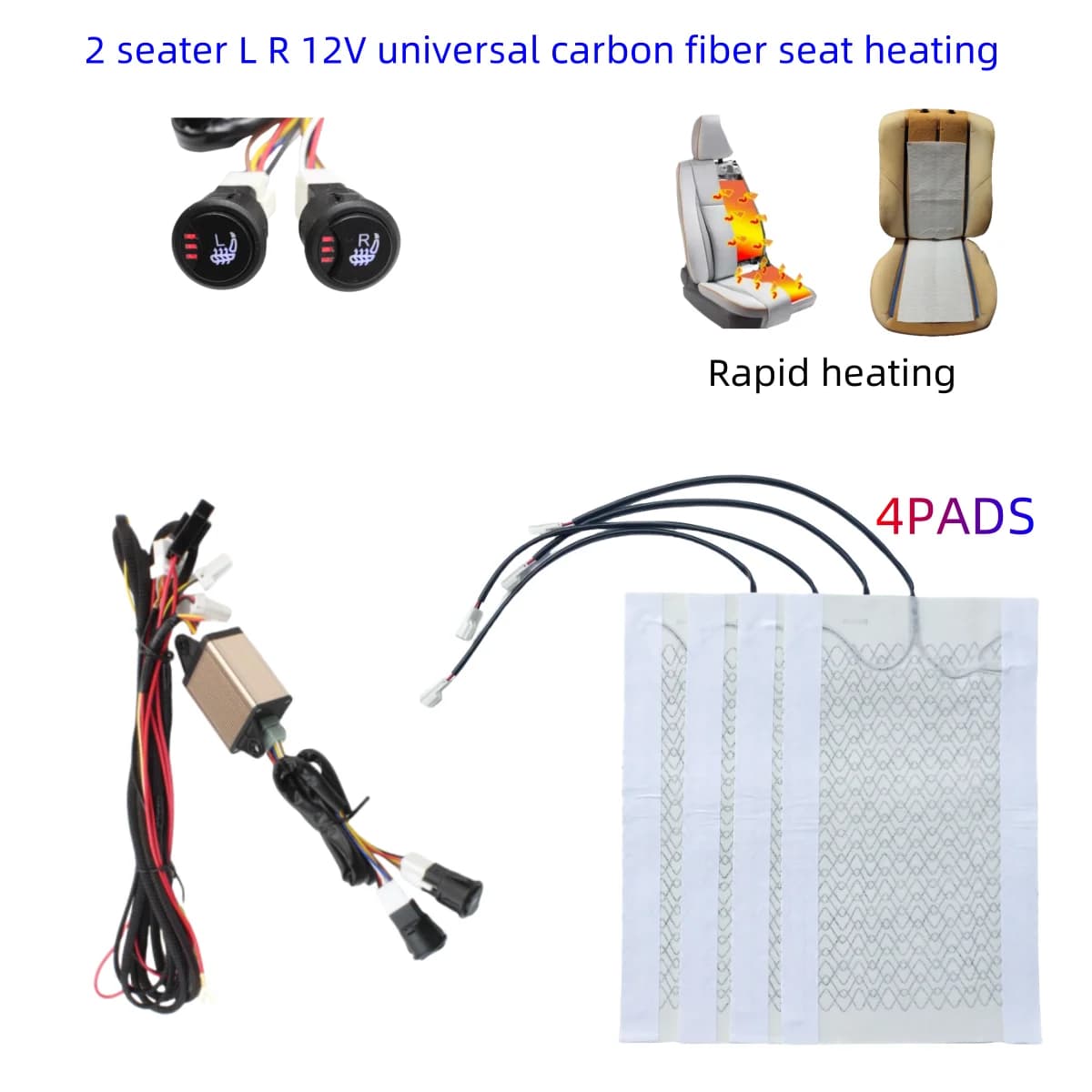 Universal 2 seats 4pcs 12v car carbon fiber 3 level heated seat heater ...