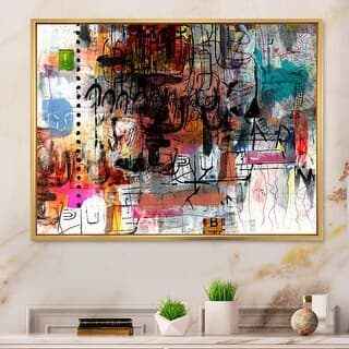 Designart "Abstract Collage Pop Art" Modern Framed Canvas Wall Art ...