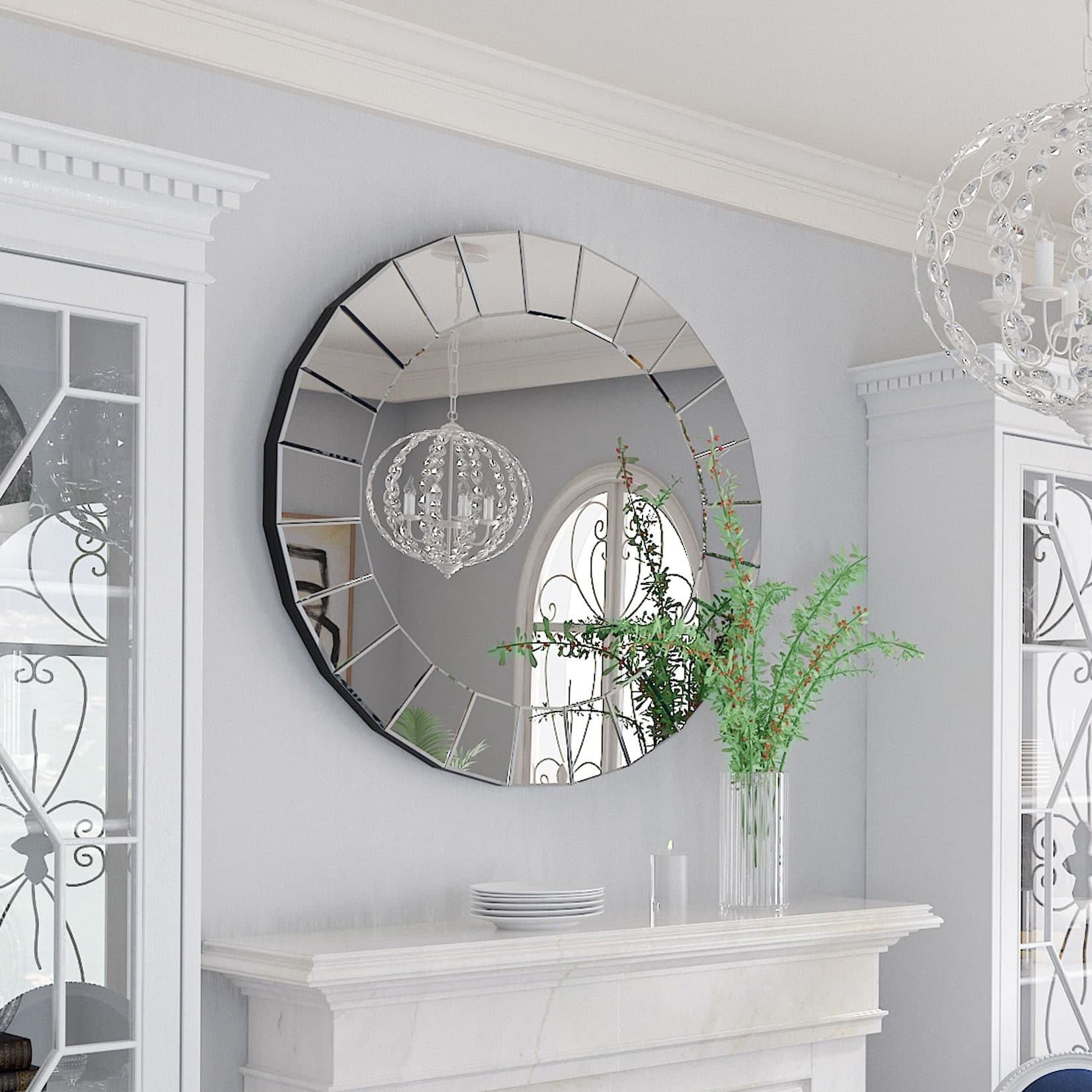 Large Round Mirror Wall Decor for Bathroom and Home, Metal Frame - Bed ...