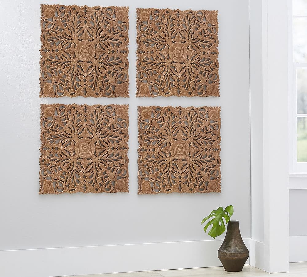 Ornate Carved Wood Panel Wall Art - Set of 4 | Wall Decor | Pottery Barn