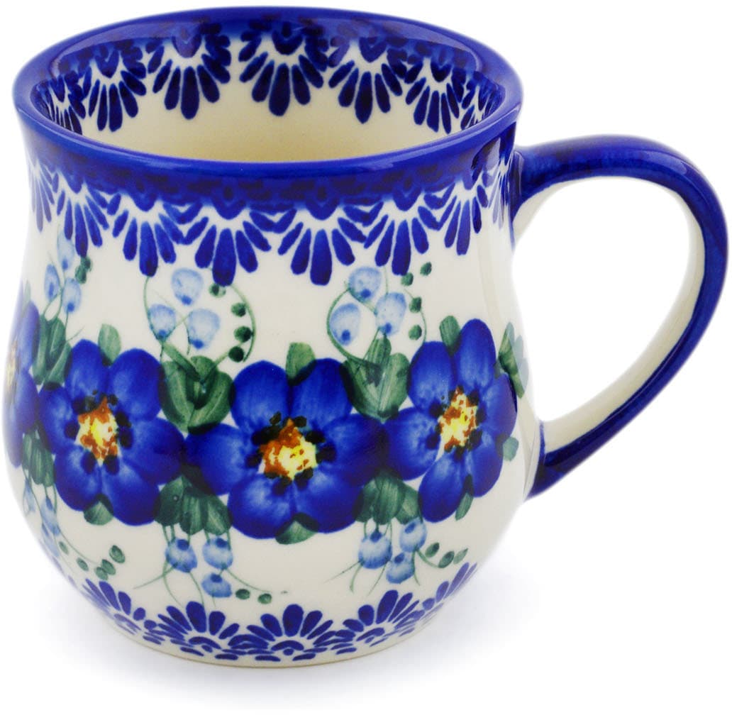Polmedia Polish Pottery 11 Oz. Stoneware Mug - Blue Wildflower ...