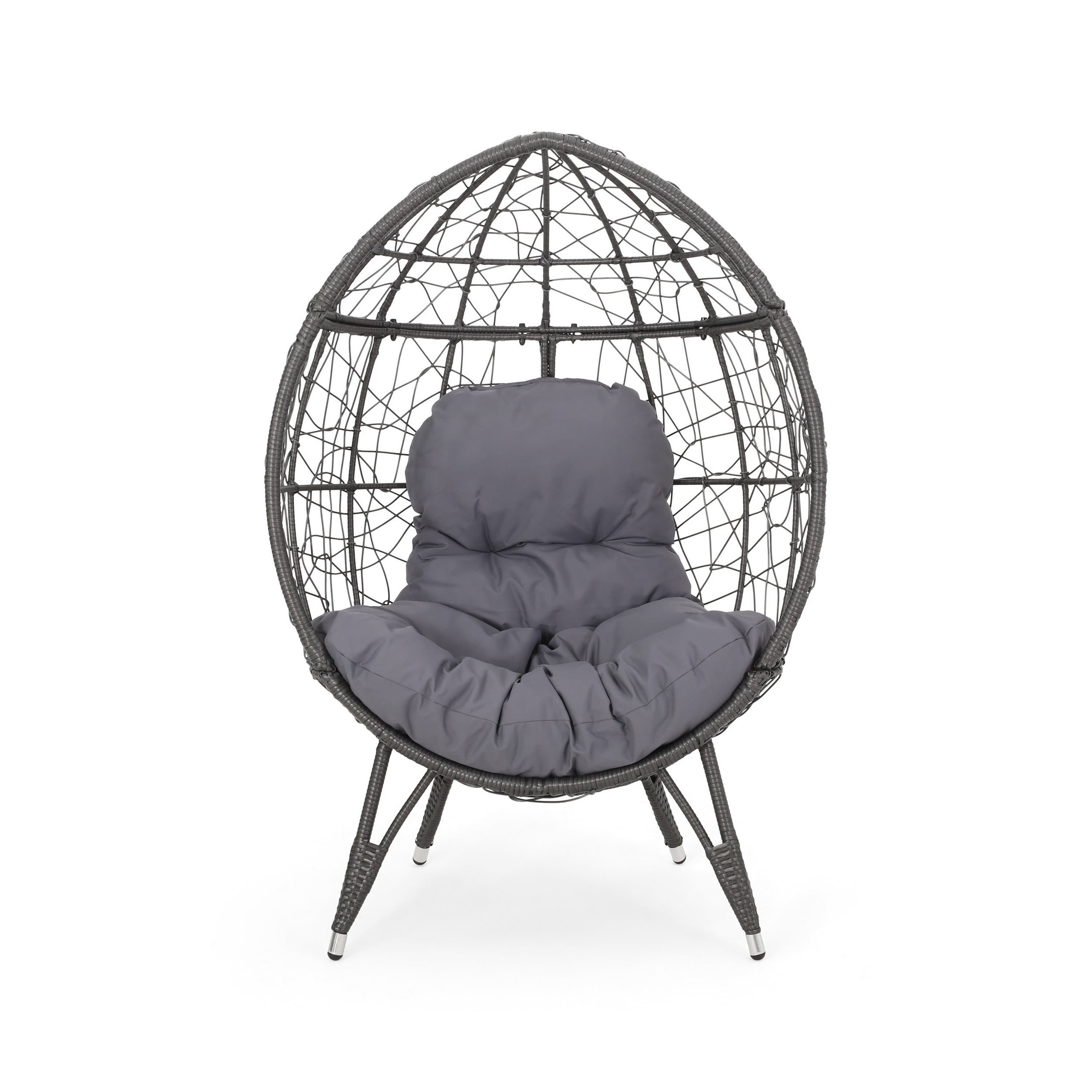George Oliver PE Wicker Egg Chair Patio Cocoon Lounger w/ Comfortable ...