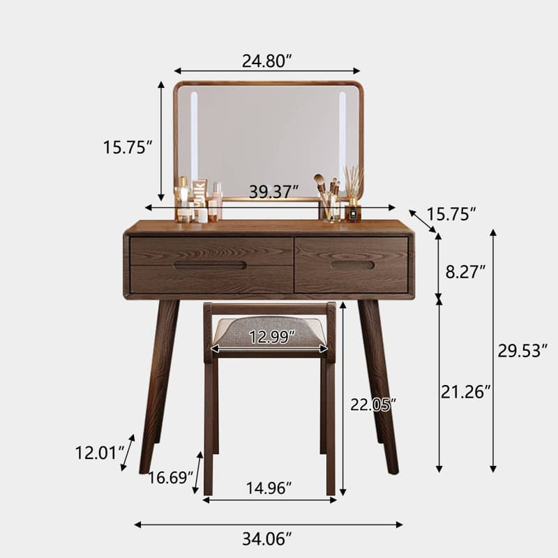 Corrigan Studio® 39.37"Simple Brown Solid Wood Vanity Table Set | Wayfair