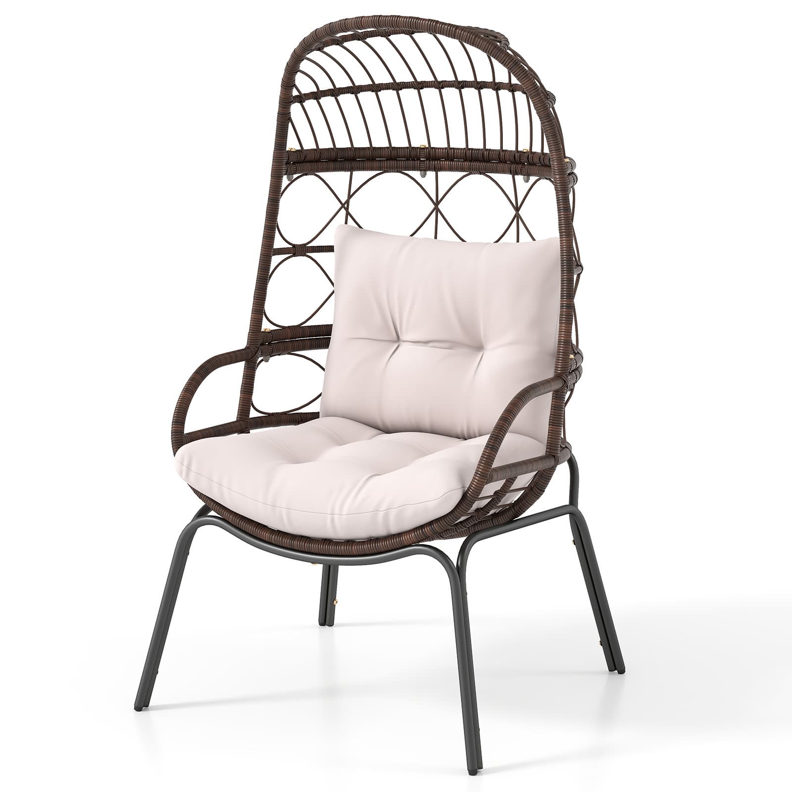 George Oliver PE Wicker Egg Chair Patio Cocoon Lounger w/ Comfortable ...