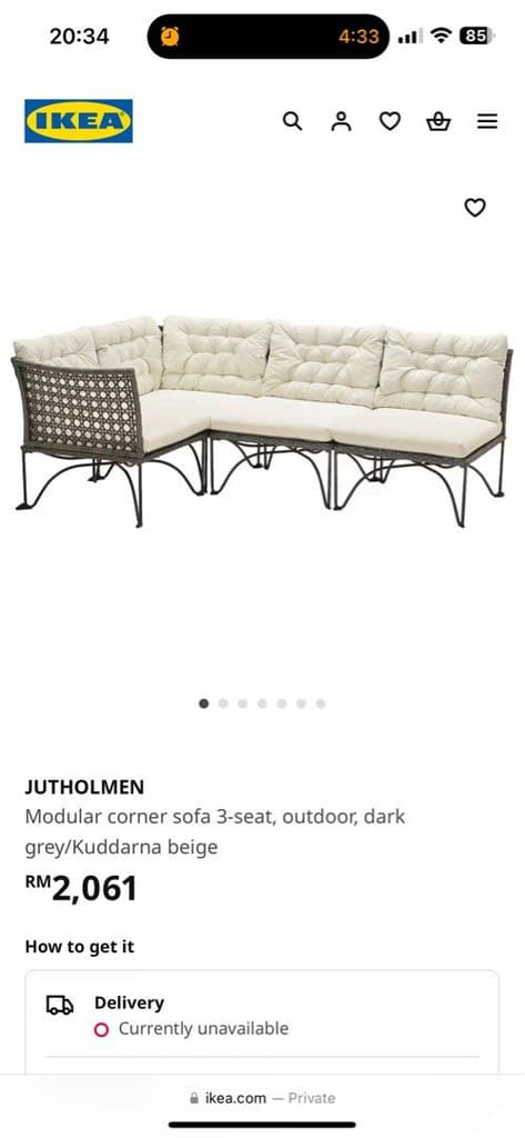 JUTHOLMEN modular corner sofa 3-seat, outdoor, dark gray/Kuddarna light ...