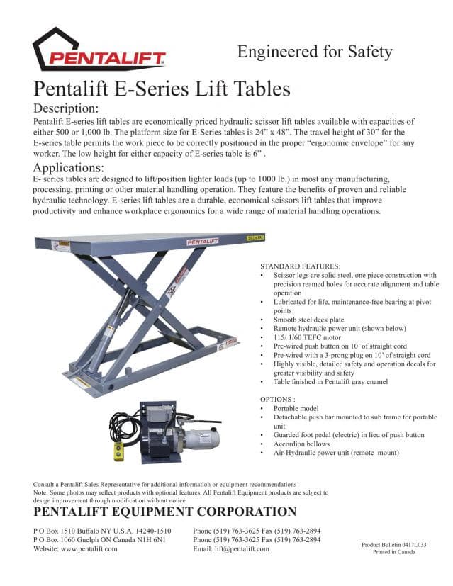 E Series Lift Tables | Lift Tables | Pentalift